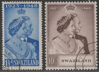 Swaziland 1948 Kgvi Royal Silver Wedding 1½d,  10sh Sg46 - 47 Cat £46