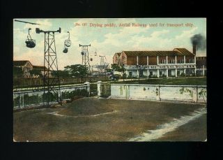 Malaya Penang Drying Paddy Aerial Railway.  Posted Penang 1909 3c Red