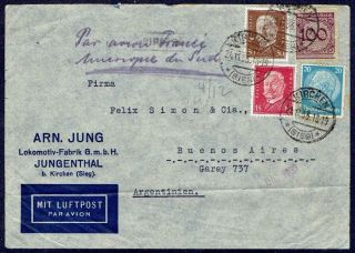 042 Germany To Argentina Air Mail Cover 1933 Air France Rpo Koln - Herbesthal