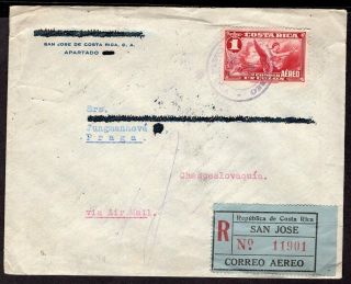 Costa Rica To Czechoslovakia Registered Air Mail Cover 1934 San Jose - Praha