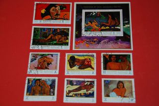 ✔ Fine Art - Nude Painting - Gauguin - Complete Set Of 8,  Souvenir Sheet
