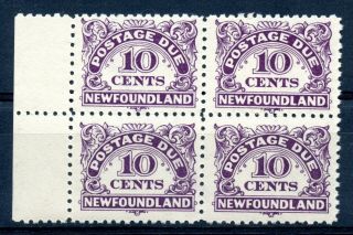 Weeda Newfoundland J6 F/vf Mnh Block,  10c Dark Violet 1939 Postage Due Cv $45