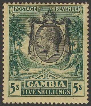 Gambia 1922 Kgv Wmk Multi Crown Ca 5sh Green On Yellow Sg121 Cat £75