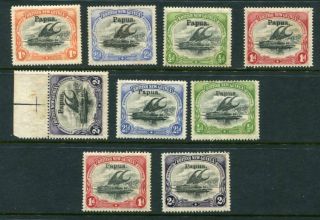 Papua 1906 - 07 Overprinted Mh To 1 Shilling 9 Stamps