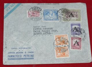 Colombia 1951 Bogota To Argentina Multifranked Airmail Cover