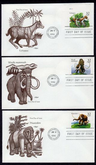 1996 Prehistoric Animals Set Of Five Different Artmaster Fdc 