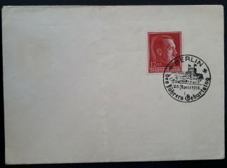 Rare 1938 Germany Cover Ties 12,  38 Pfg Stamp With Hitler 