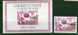 Korea Sc 290,  290a 40th Anniv.  Of Independence Movement Day 1959 Mnh