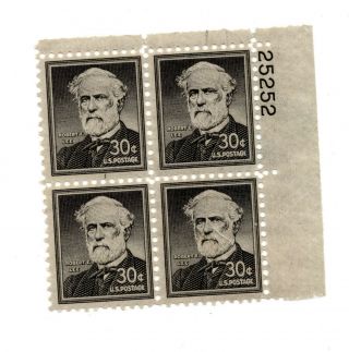 Us Block Of 4 Sc 1049 Robert E.  Lee Stamps 1955 P Nh Og Id 1551
