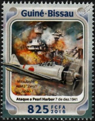 Wwii Pearl Harbor Ijn Mitsubishi A6m2 Zero Aircraft Stamp 3 2016 Guinea - Bissau