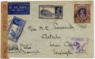 India 1940 Air Cover To Usa W/india Censor Label & H/s And Hong Kong Censor H/s