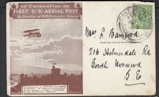 1911 First Uk Aerial Post London Cds Postmark