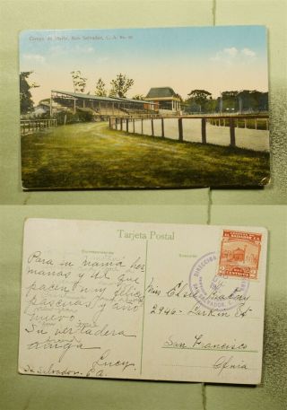 Dr Who 1929 El Salvador San Salvador Campo De Marte Postcard To Usa E53589