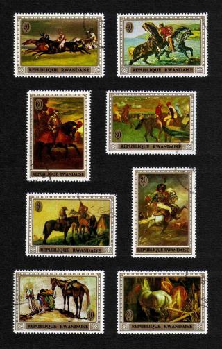 Rwanda 1970 Paintings Of Horses Complete Set Of 8 Values (sg 336 - 343)