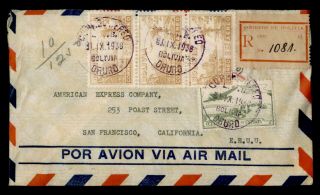 Dr Who 1938 Bolivia Oruro Registered Airmail To Usa Strip E53487