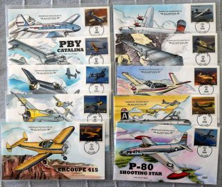 2005 Collins Us American Advances In Aviation Hand Painted Set Of 11 Fdcs