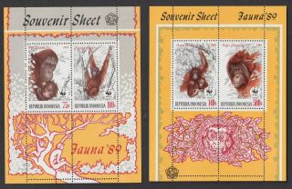 Indonesia Scott 1380 - 1383 Xf Lh 1989 Orangutans Wwf Souvenir Sheets Scv $145