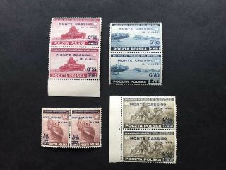 Poland 1944 Goverment In Exile,  Monte Cassino Overprints,  Set Of 4 Pairs Mnh