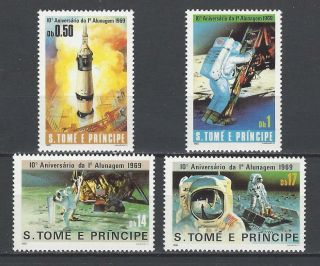 St.  Thomas & Prince Islands 1980 Sc 578 - 81 Moon Landing,  10th Anniv.  Mnh $13.  95