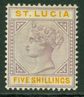 Sg 52 St Lucia 1891.  5/ - Dull Mauve & Orange.  Lightly Mounted Cat £55