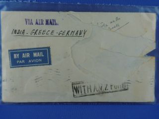 INDIA OLD COVER 1936 Airmail India - Greece - Germany CRASH COVER (N3/28) 2