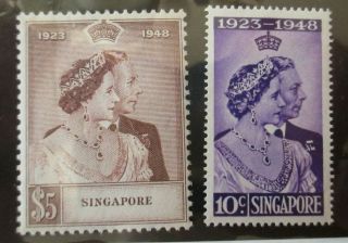 Singapore1948 Silver Wedding Stamps,  21 - 22,  Mnh,  Cv $148.  00