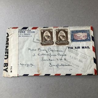 Z) Air Mail Cover Nicaragua To Uk 1940 Ww2 Censored Via York
