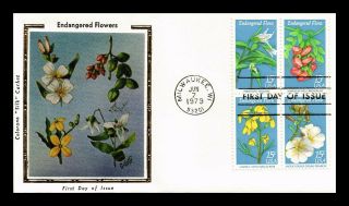 Dr Jim Stamps Us Endangered Flowers Block Of Four Fdc Cover Colorano Silk