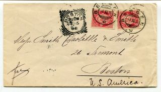 Uk Squared Circle Postmarks - Boston 1898 Missent - Cover From Norway To Usa -