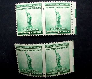 Error 1940 Us Stamp Scott 899 1 Cent Statue Liberty Imperforate 2 Pairs