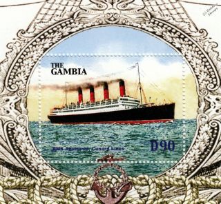 Rms Aquitania Cunard Line Ocean Liner Cruise Ship Stamp (2004 Gambia)