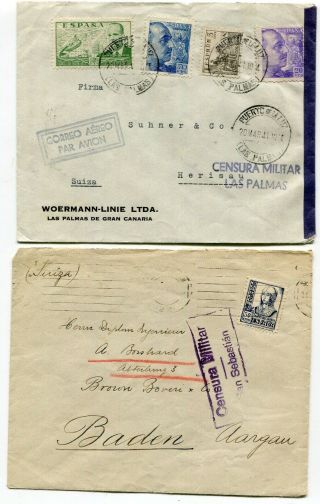 Spain 1937 / 1941 Military Censor Covers - Sent To Switzerland -