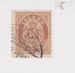 Iceland - 1897 Aur Value Fine 16 Aur Brown Perf 12 3/4 Facit 27
