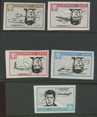 Guernsey Sark 1966 Kennedy Planes Set Proofs Inverted Ovpts