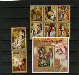Ajman 1971 Paintings By Edgar Degas Nudes Set Of 8 Stamps & S/s Perf.  Mnh