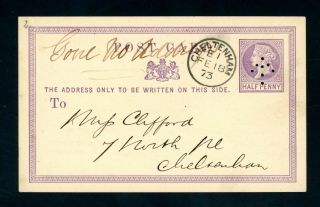 Sloper Arrow Perfin Cancel 1873 Card London - Cheltenham (jy590)