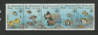 Zil Elwannyen Sesel,  1987 Coral Reef Fishes Strip Um/mnh Sg 144a