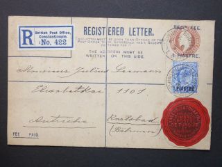 British Levant Stationery Kevii 3d Registered Envelope Constantinople To Austria