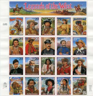2869 A - T Legends Of The West Full Sheet (20 Stamps) At Face Mnh Og X/f