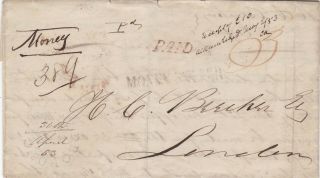 Canada 1853 Single Rate Money Letter Aldborough To London Prepaid 3d Rate