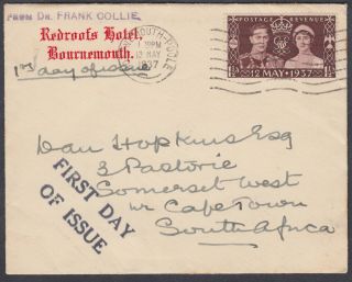 1937 Kgvi Coronation Redroofs Hotel,  Bournemouth Fdc: Cape Town,  South Africa