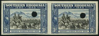 Southern Rhodesia Sg 57 1940 3d Imperf Plate Proof Pair On Gummed Paper