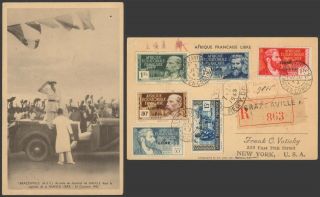 French Congo Wwii Registered Postcard To Usa General De Gaulle - Censor 11111/26
