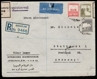 Palestine 1936 Jerusalem Registered Cover To Germany Stuttgart,  Censored,  Labels