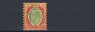 Malta 1904 - 14 S G 63 5/ - Green & Red/yellow Vlmh Cat £65