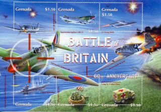 Grenada 2000 Mnh Wwii Ww2 Battle Of Britain 6v Ms Ii Supermarine Spitfire Stamps