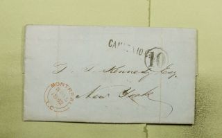 Dr Who 1852 Canada Montreal Stampless F/l Paid 10c To Usa E41468