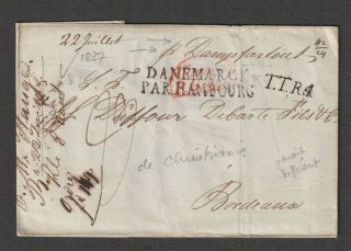 Denmark Christiania 1837 Entire Cover To Bordeaux France