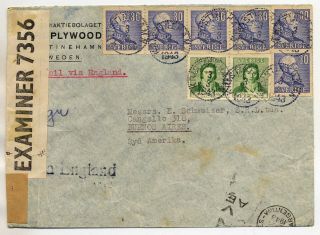 Sweden 1943 Censored Airmail Cover From Kristinehamn To Argentina Via England