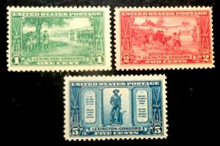 Buffalo Stamps: Scott 617 - 619 Lexington - Concord,  Nh/og & Vf,  Cv = $55